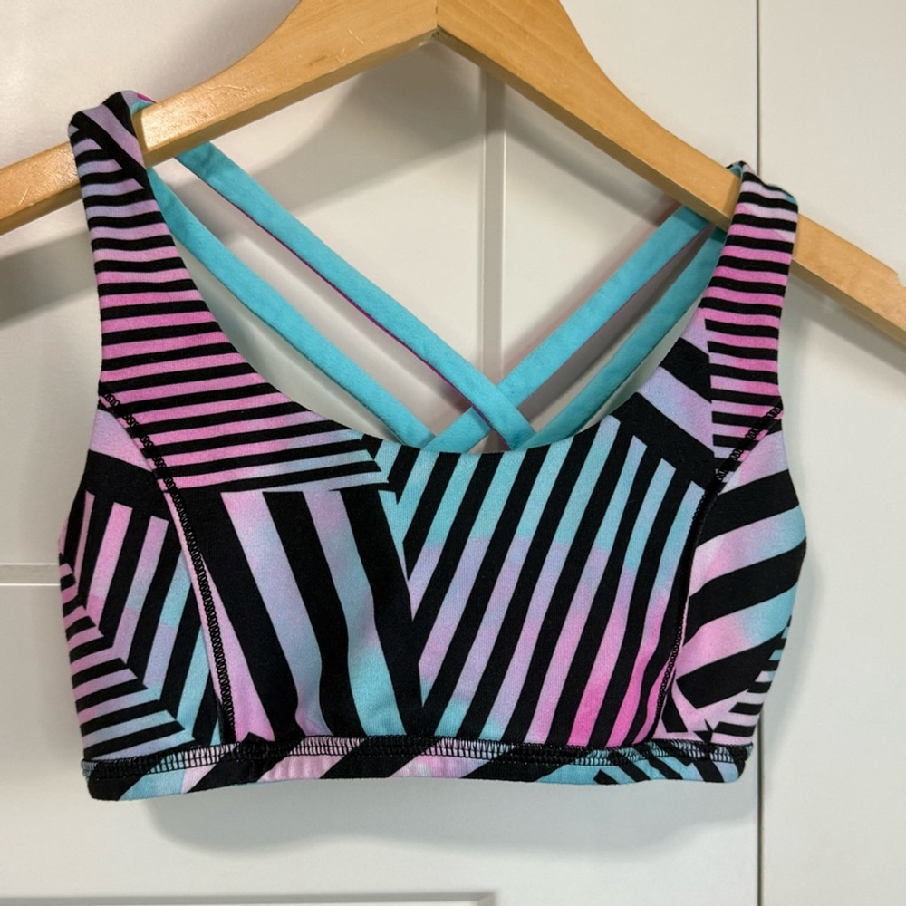 Ivivva by Lululemin girls Striped Pink and Blue Sports Bra size 10